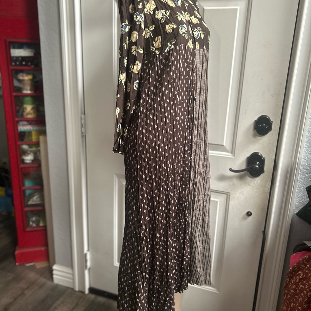 Vintage United Colors Of Benetton Brown Floral Long Sleeve Dress Sz 38 - Picture 16 of 16